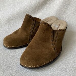 Women’s Sofftspots Brown Suede Wedge Mule Clog Size 8.5